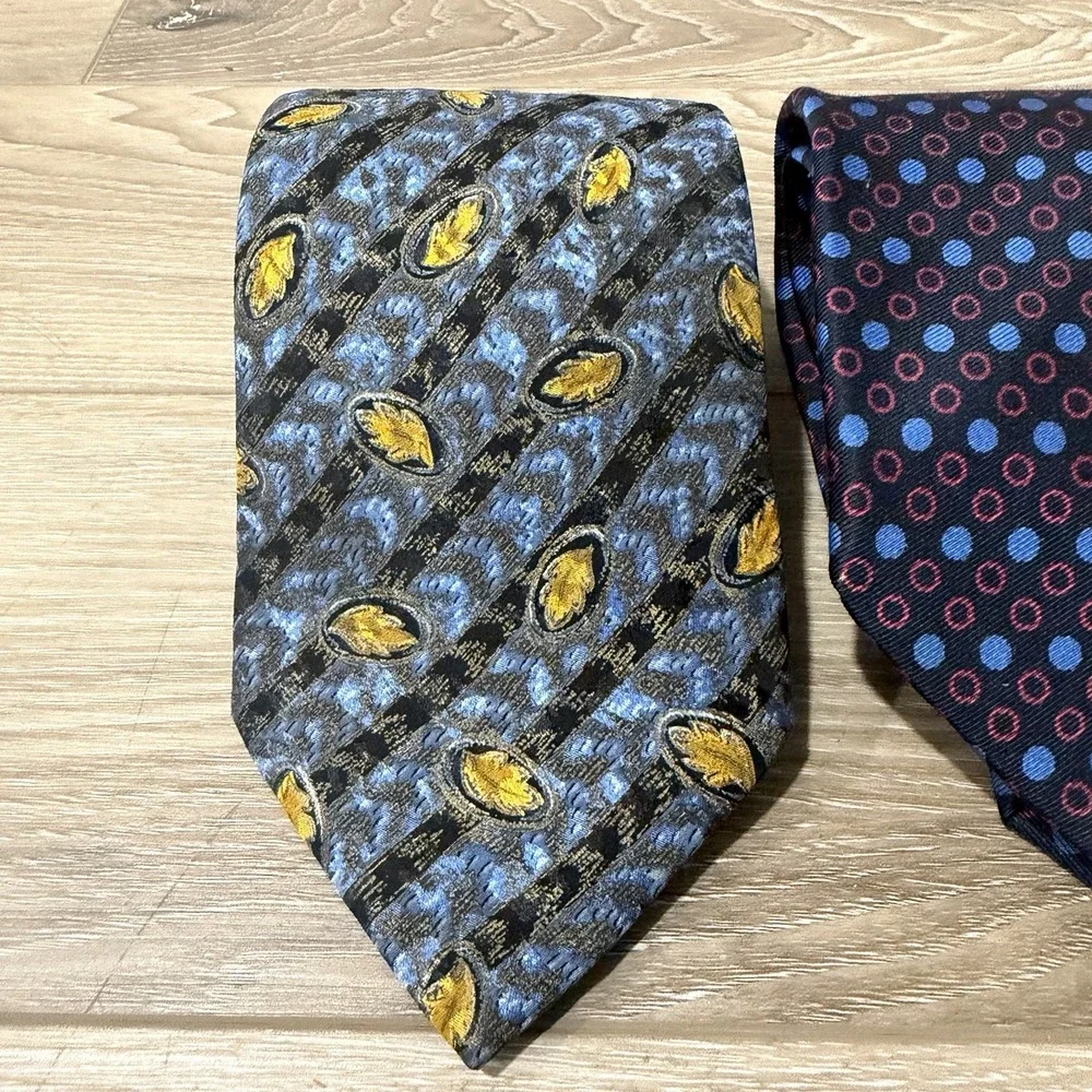 LOT OF 3 Brioni Italy Men's Silk Ties Blue Gold Floral Batik & Geometric Red_2